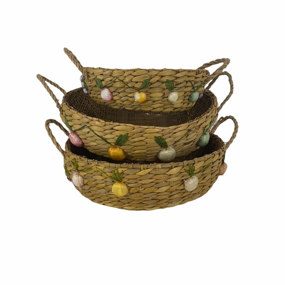 Vintage Rattan Fruit Round Kitchen Basket Set of 3 - Picture 1 of 9